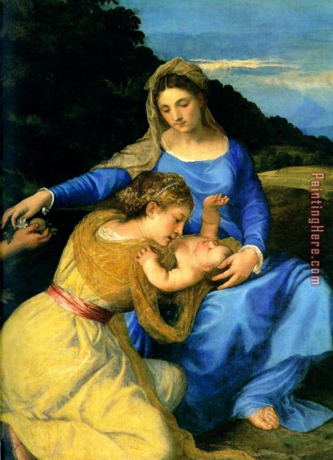 Titian Madonna And Child with The Young St. John The Baptist And St. Catherine [detail]